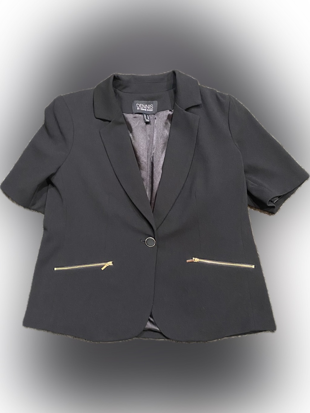 DENNIS by Dennis Basso black washable short sleeved blazer. Size 12